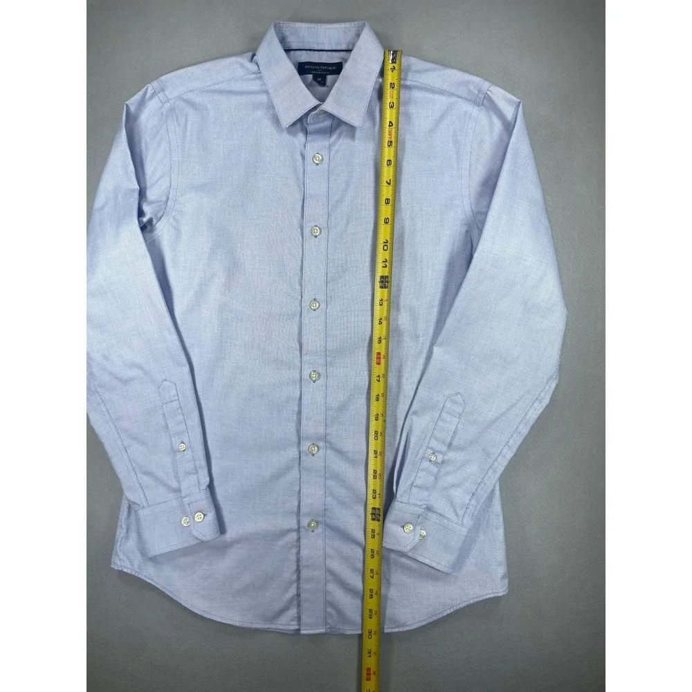 Banana Republic Dress Shirt Mens Non-Iron Slim Fit Blue Dusk Micro Check Medium